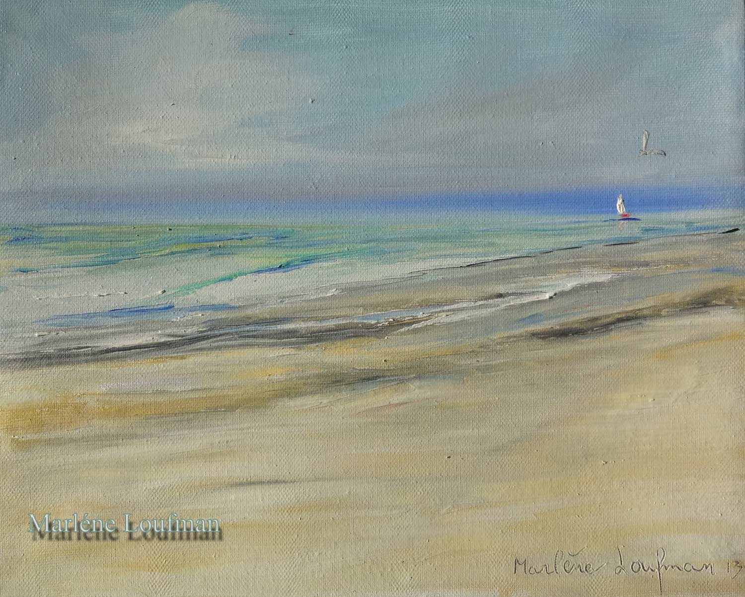 N&deg; 7 - Paysage de mer du Nord avec voilier au loin de Loufman Marl&egrave;ne 