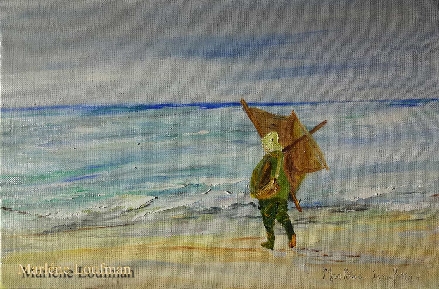 N&deg; 8 - Paysage de bord de mer avec p&ecirc;cheur de crevettes de Loufman Marl&egrave;ne 